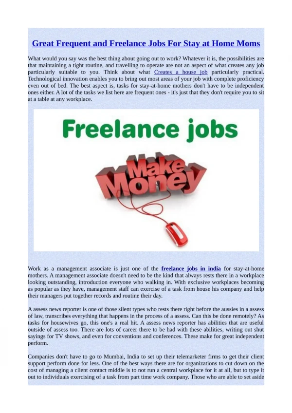 Great Frequent and Freelance Jobs For Stay at Home Moms