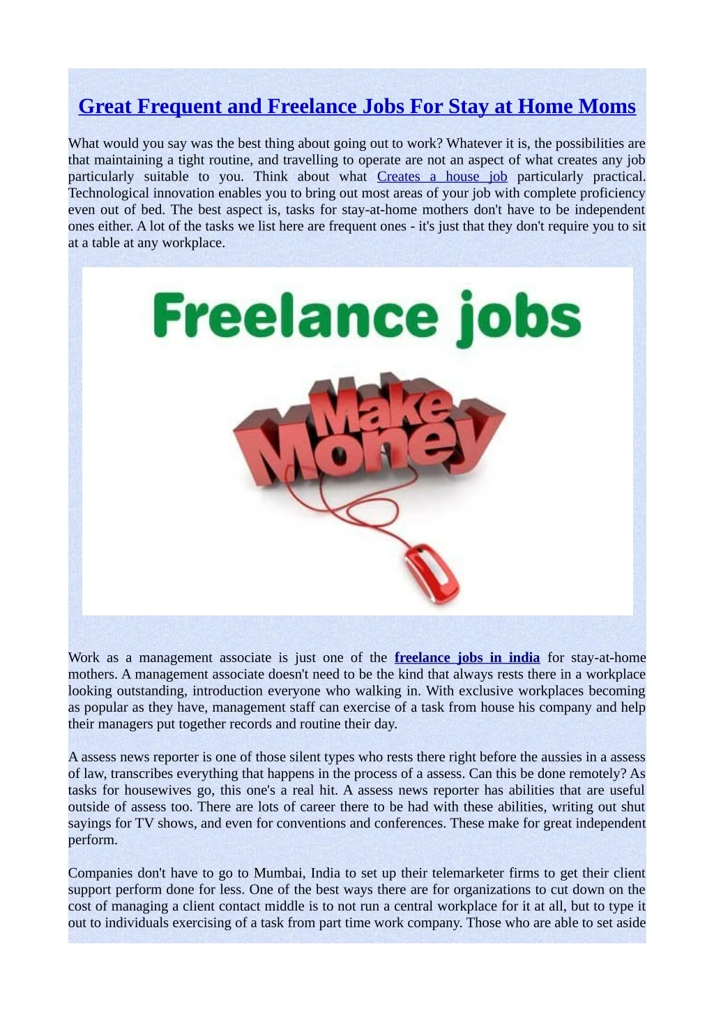 great frequent and freelance jobs for stay