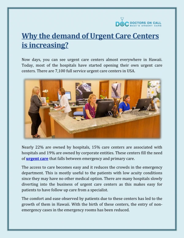 Why The Demand Of Urgent Care Centers Is Increasing? - Doctors On Call MAUI