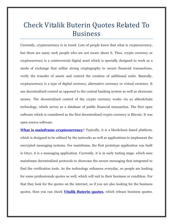 Check Vitalik Buterin Quotes Related To Business