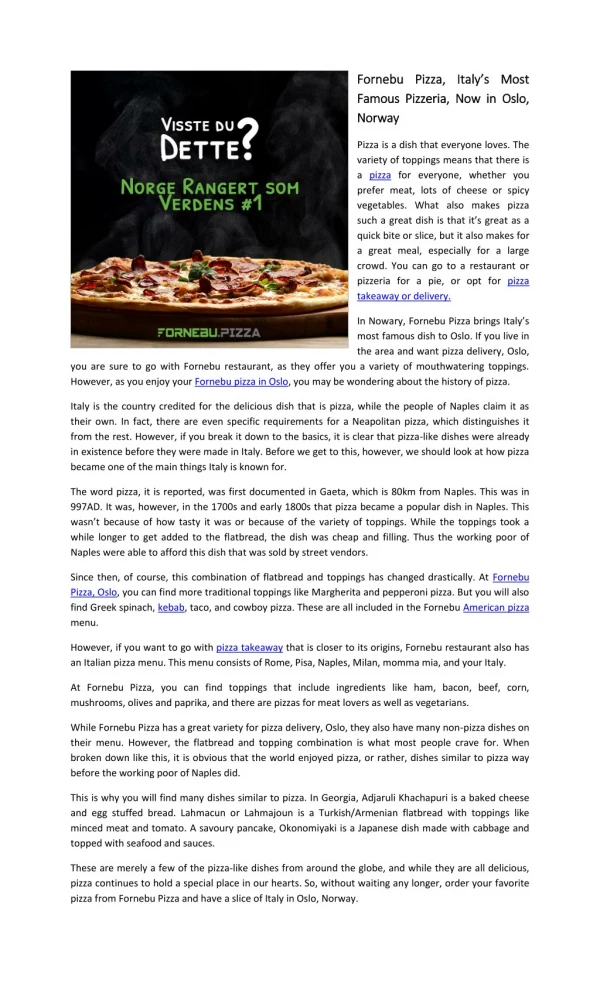 Bestille Pizza | Pizza Levering Og Takeaway | Fornebu Pizza Oslo