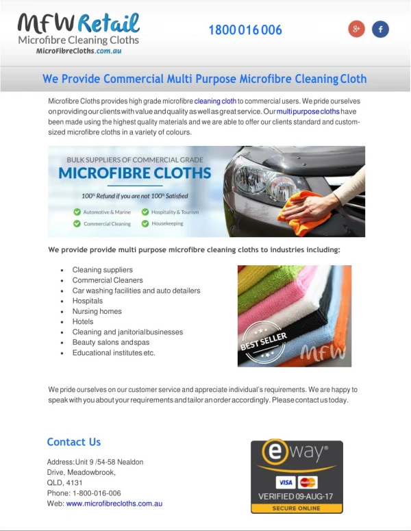 We Provide Commercial Multi Purpose Microfibre Cleaning Cloth