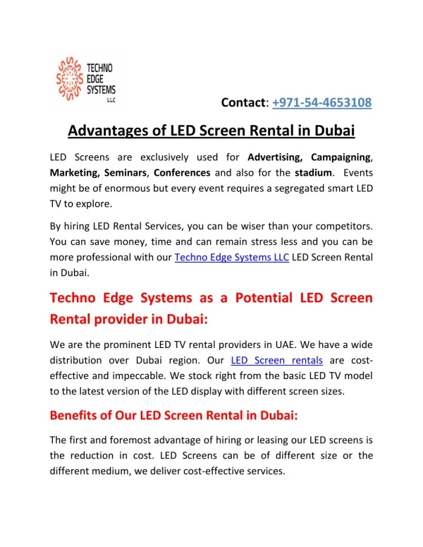 Advantages of LED Screen Rental in Dubai