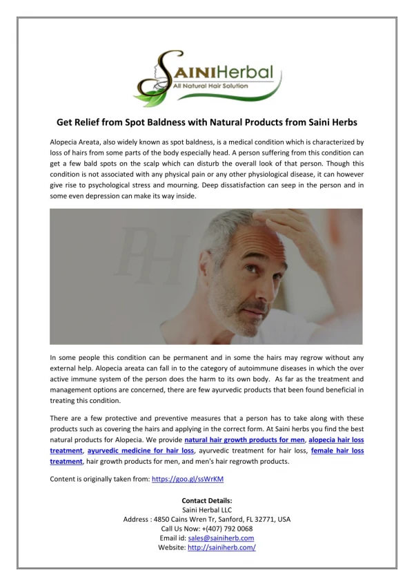 Get Relief from Spot Baldness with Natural Products from Saini Herbs