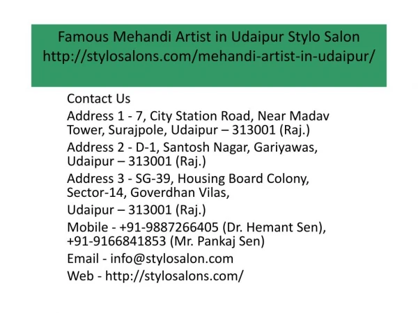 Famous Mehandi Artist in Udaipur Stylo Salon