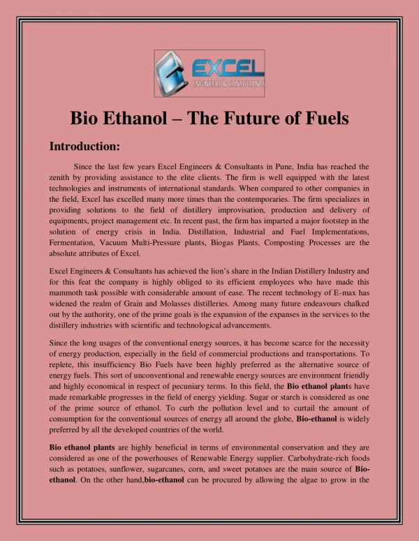 Bio Ethanol – The Future of Fuels