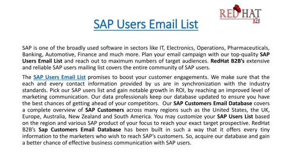 SAP Users Email List, SAP Users List, SAP Users Mailing List, SAP customers email database