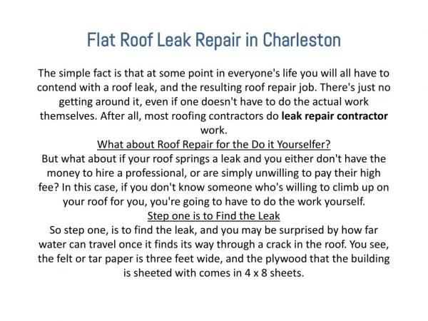 Flat Roof Leak Repair in Charleston