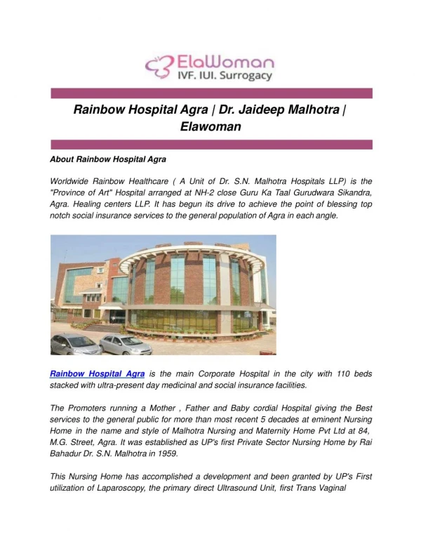 Rainbow Hospital Agra | Dr. Jaideep Malhotra | Elawoman