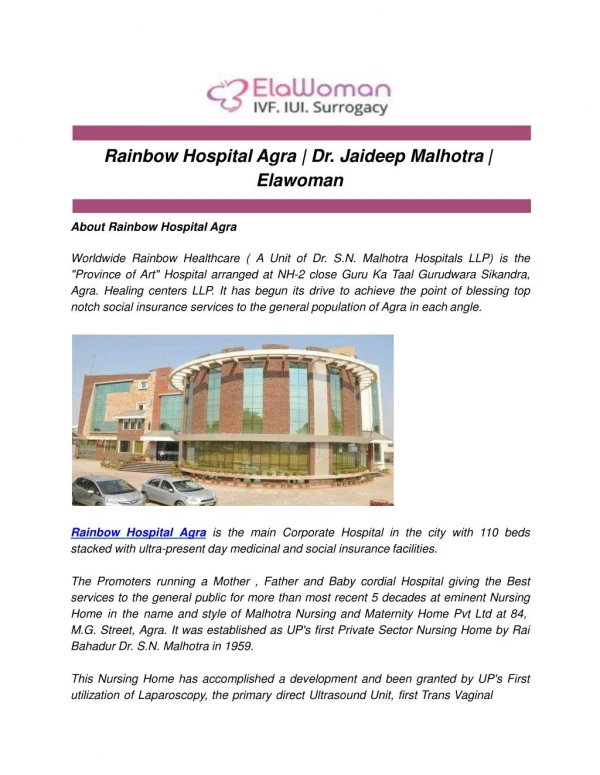 rainbow hospital agra dr jaideep malhotra elawoman