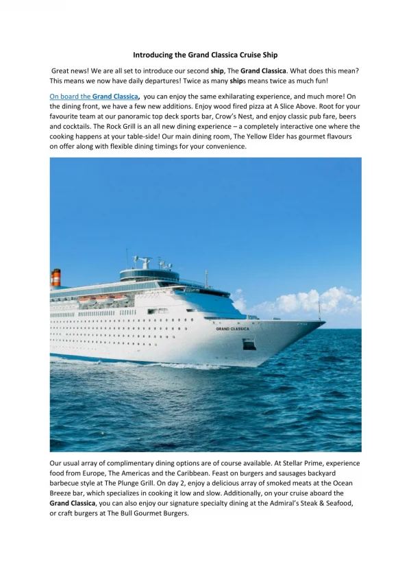 Grand Classica cruise ship -Bahamas Paradise cruise