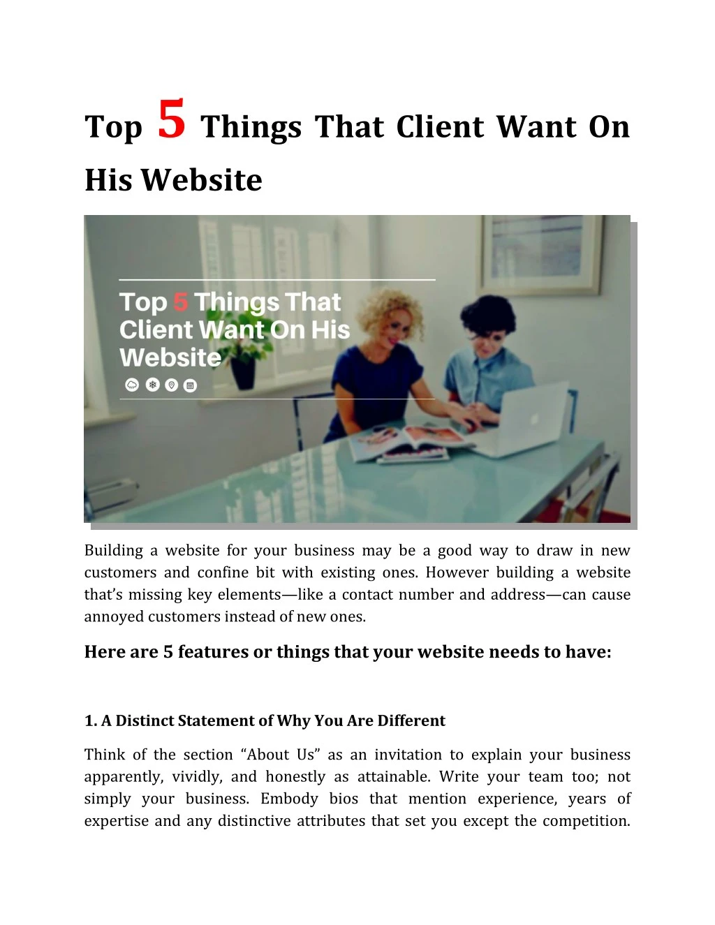 top 5 things that client want on his website