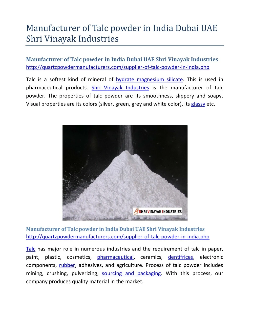 manufacturer of talc powder in india dubai