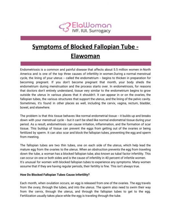 Symptoms of Blocked Fallopian Tube - Elawoman