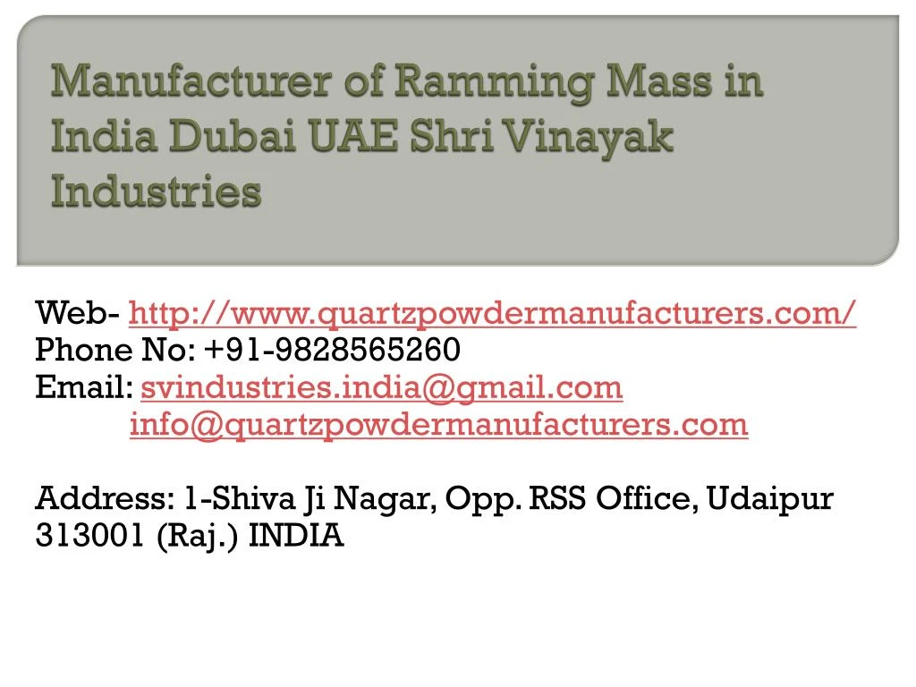 manufacturer of ramming mass in india dubai uae shri vinayak industries