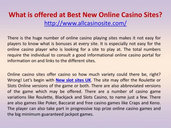What is offered at Best New Online Casino Sites?