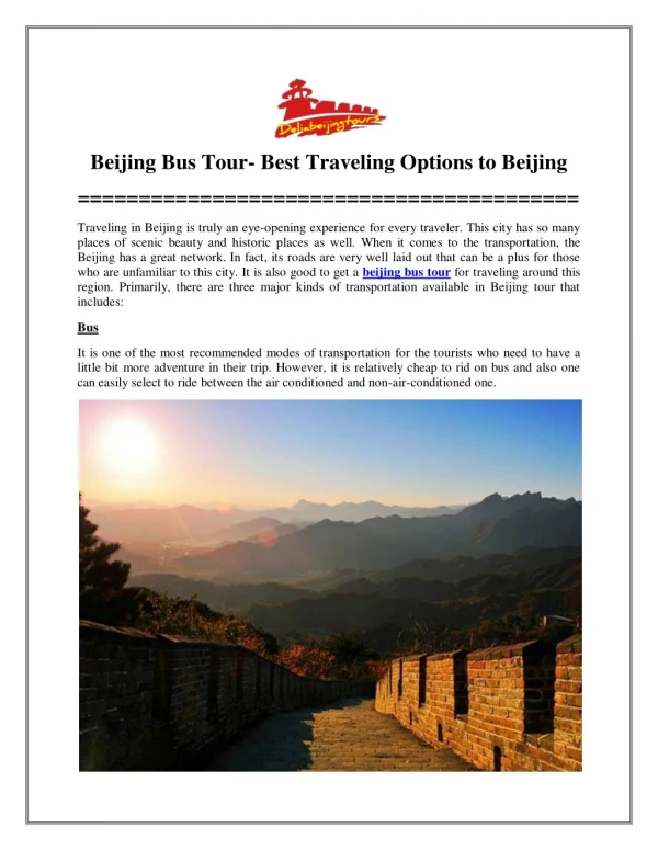 Beijing Bus Tour- Best Traveling Options to Beijing