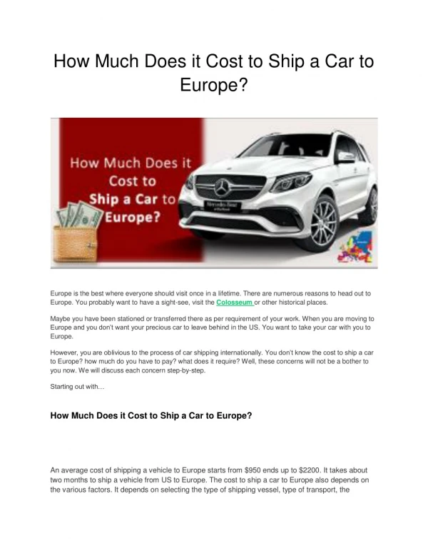 How much does it cost to ship a car to Europe