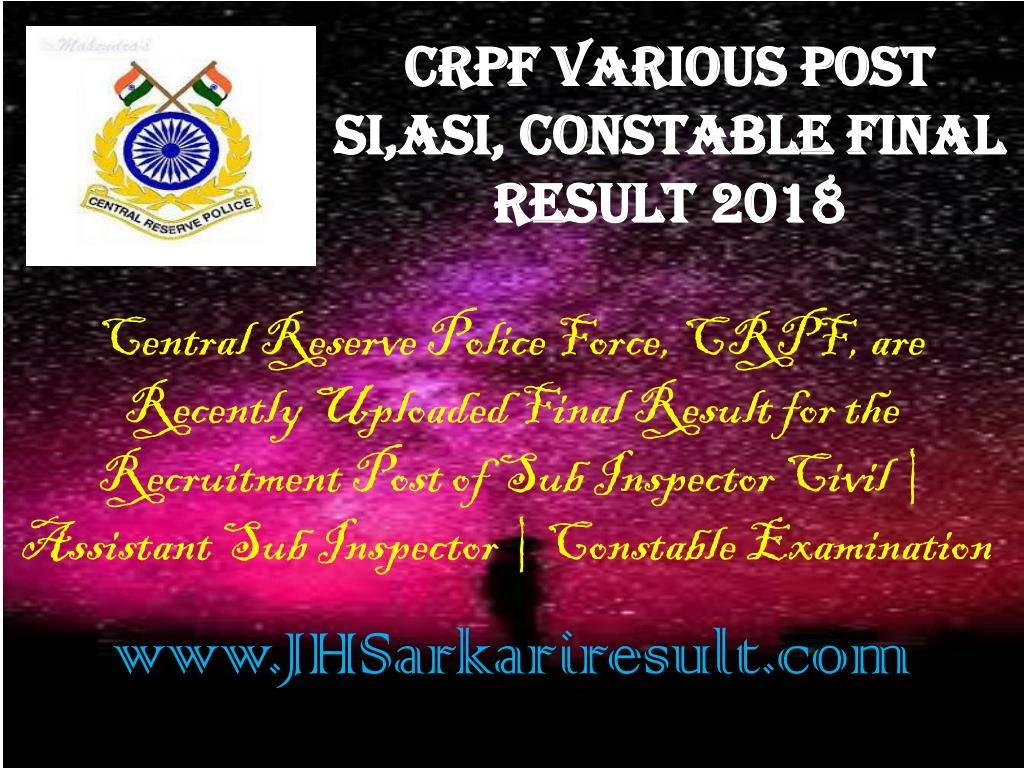 crpf various post si asi constable final result