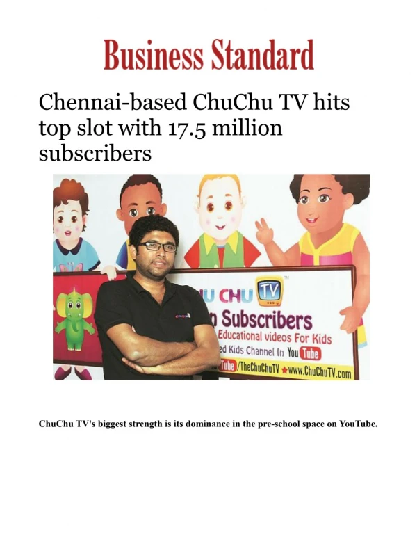 Chennai-based ChuChu TV hits top slot with 17.5 million subscribers 