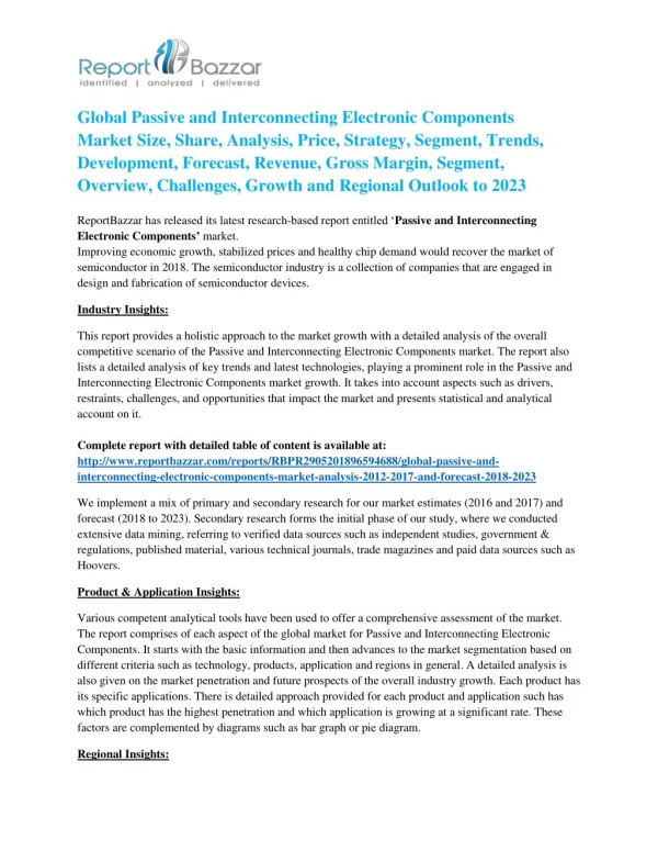 Global Passive and Interconnecting Electronic Components Market 2018 – Industry Analysis, Size, Share, Strategies and