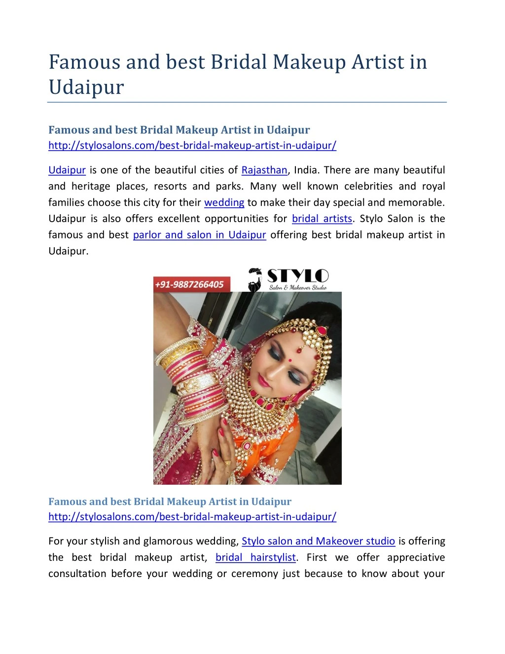famous and best bridal makeup artist in udaipur