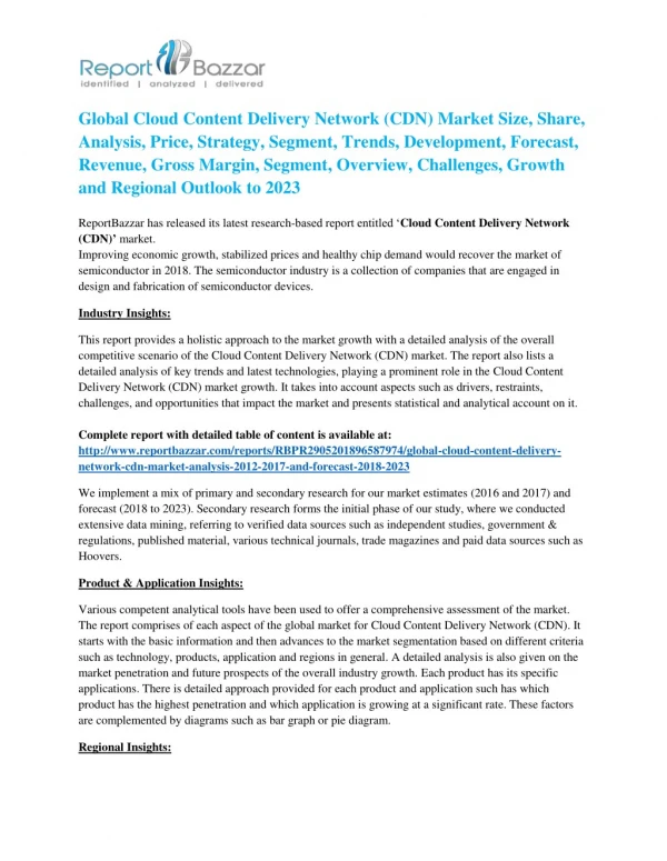 Cloud Content Delivery Network (CDN) Market, Status And Forecast, By Players, Types And Applications
