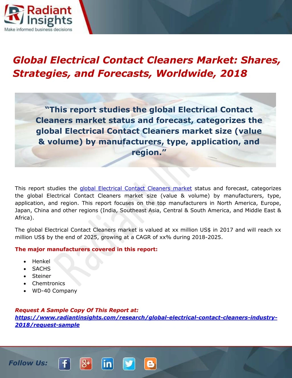 global electrical contact cleaners market shares