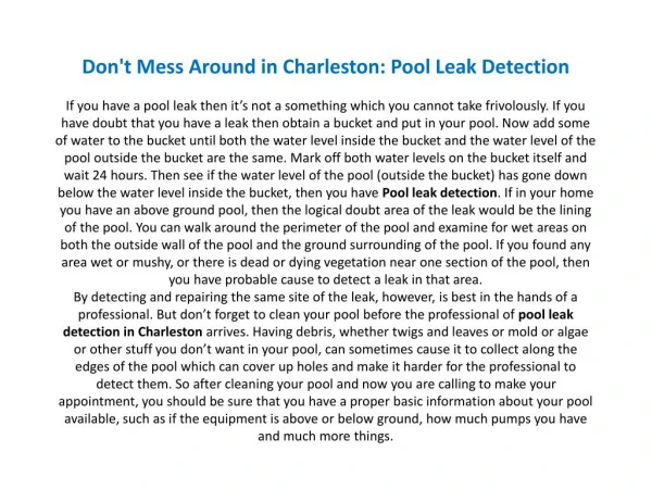 Pool leak detection