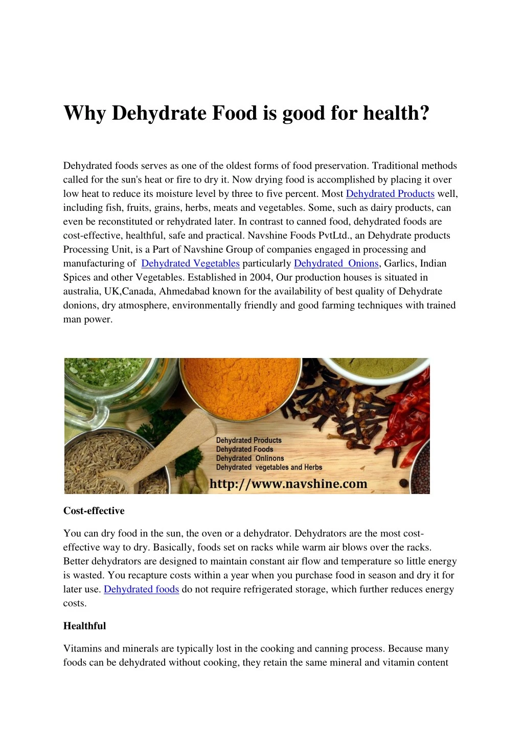 why dehydrate food is good for health