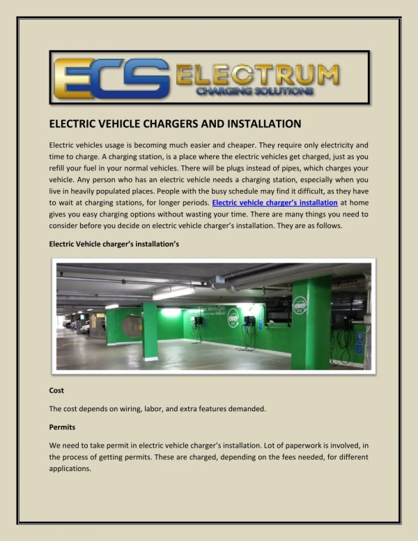 ELECTRIC VEHICLE CHARGERS AND INSTALLATION
