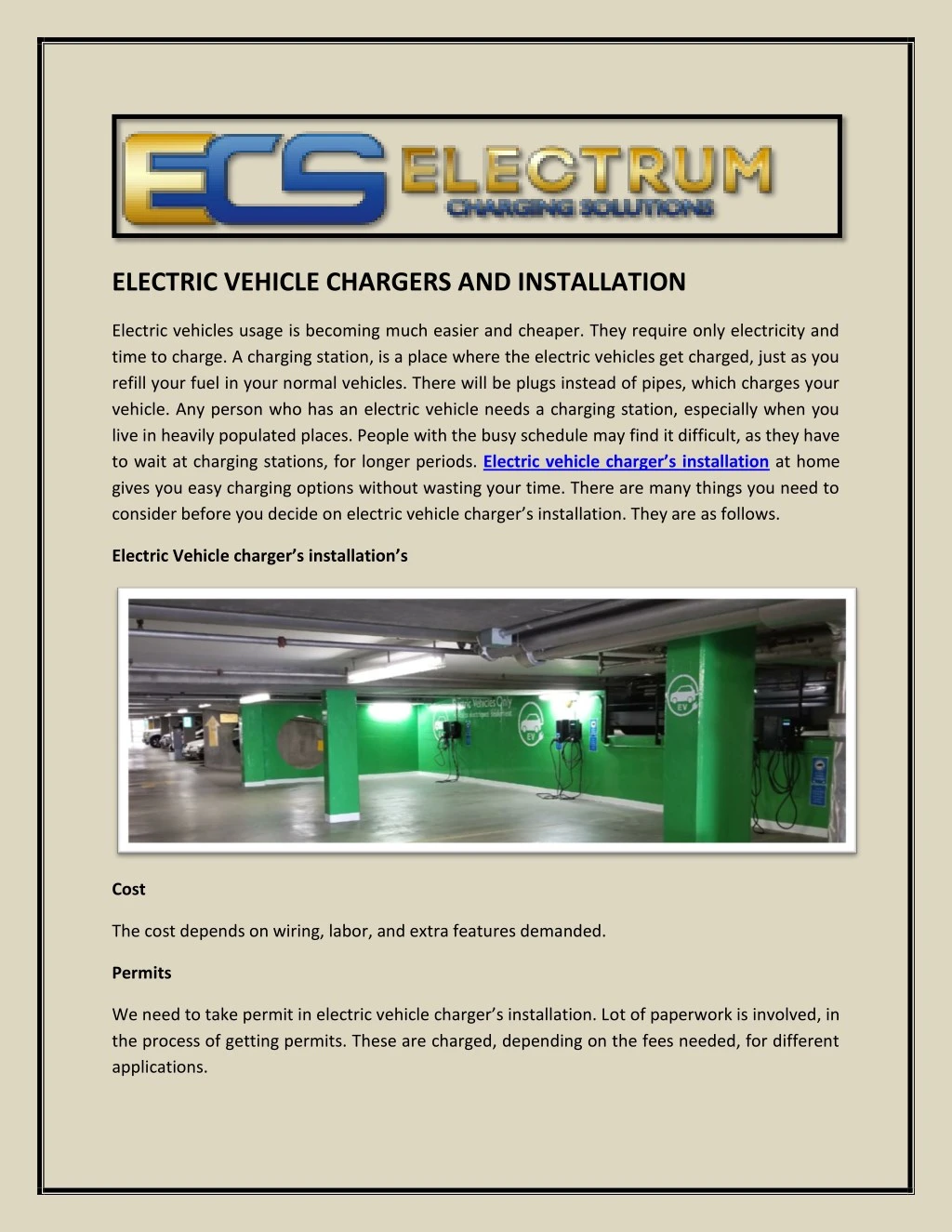 electric vehicle chargers and installation