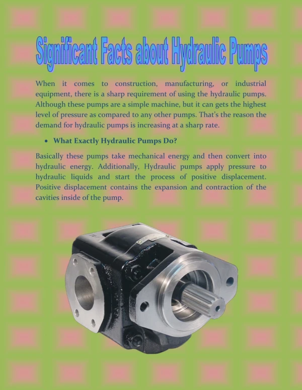 Significant Facts about Hydraulic Pumps