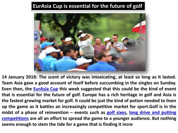 EurAsia Cup is essential for the future of golf