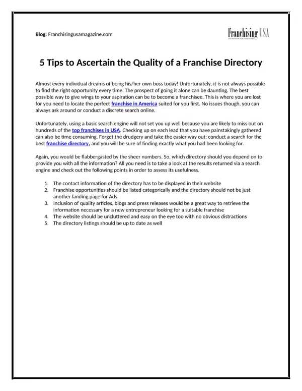 5 Tips to Ascertain the Quality of a Franchise Directory