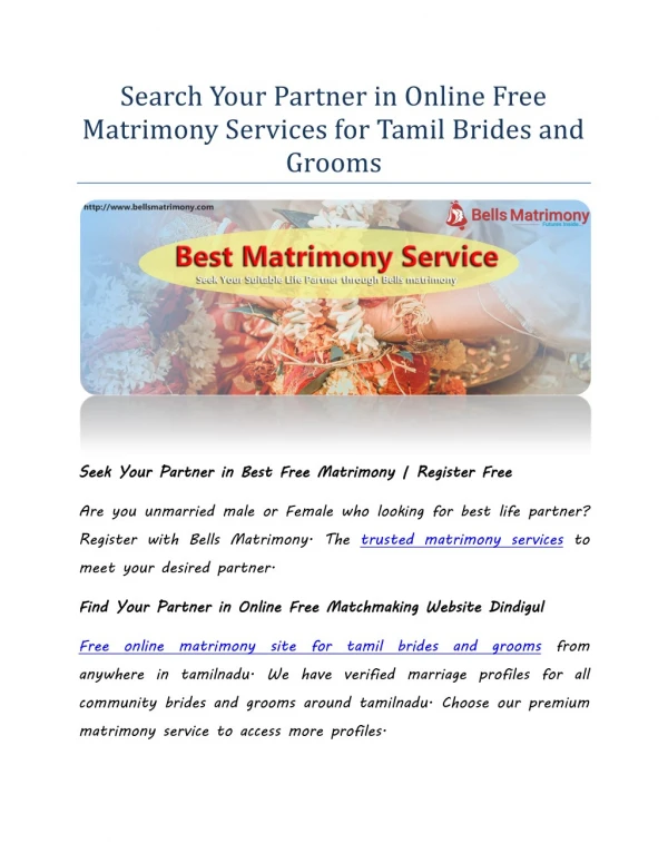 Search Your Partner in Online Matrimony Services for Tamil Brides and Grooms.pdf