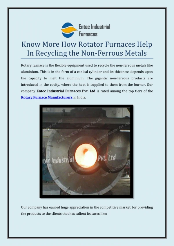 Know More How Rotator Furnaces Help In Recycling the Non-Ferrous Metals