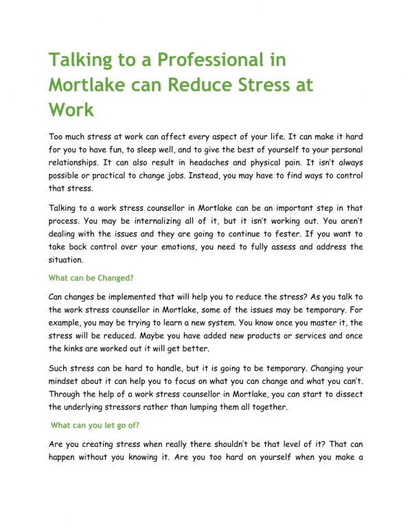 Talking to a Professional in Mortlake can Reduce Stress at Work