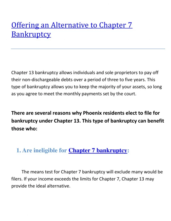 Offering an alternative to chapter 7 bankruptcy