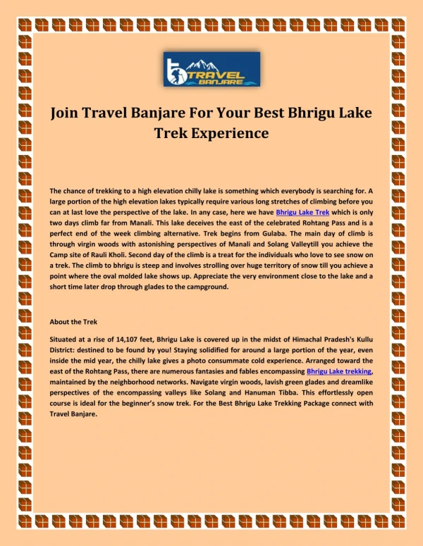 Join Travel Banjare for Your Best Bhrigu Lake Trek Experience