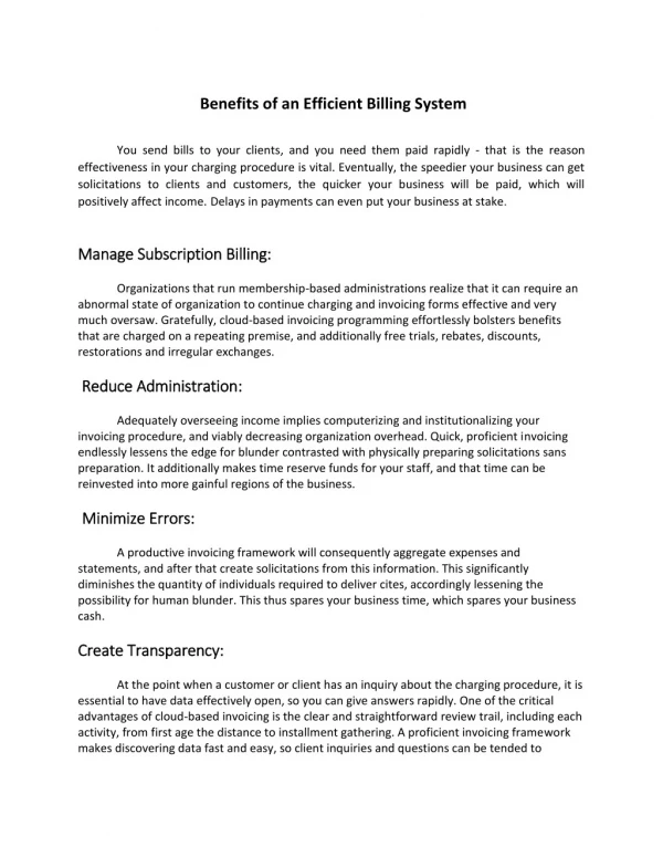 Benefits of an Efficient Billing System
