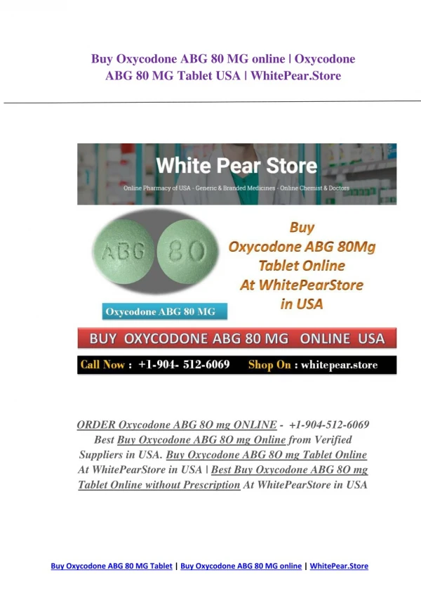 Buy Oxycodone ABG 80 MG online | Oxycodone ABG 80 MG Tablet USA | WhitePear.Store