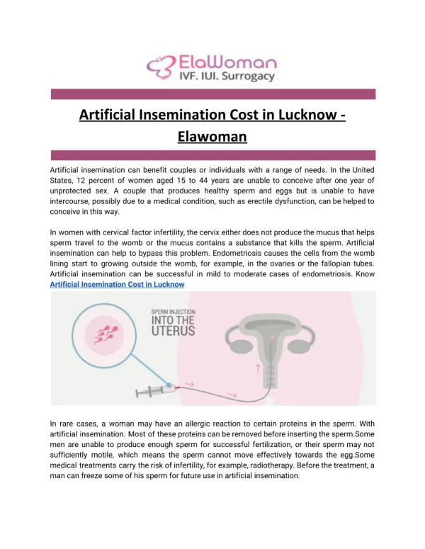 Artificial Insemination Cost in Lucknow - Elawoman