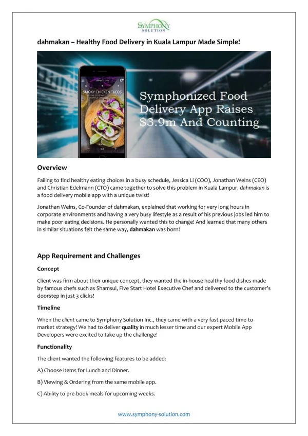Symphony Customer Success Stories- Kuala Lampur based Food Delivery App Raised $3.9M And Counting