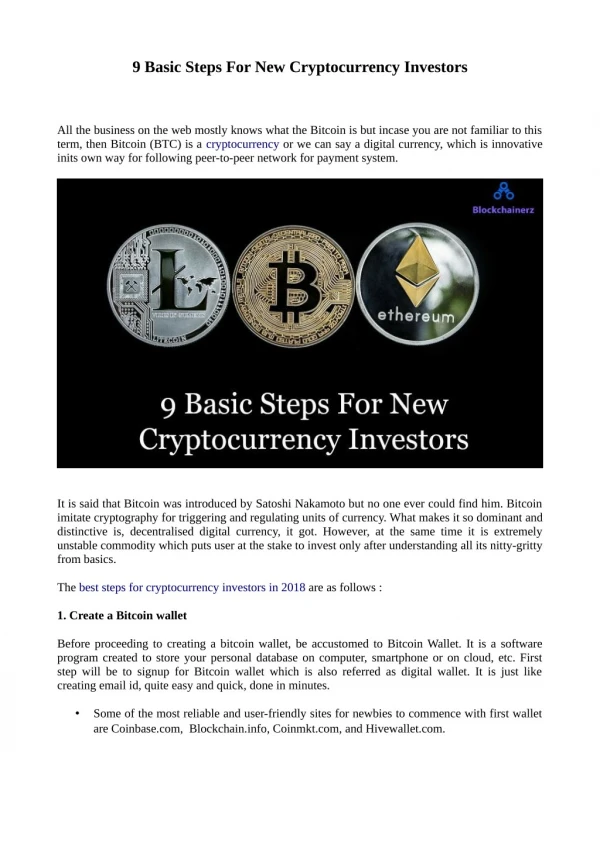 9 Basic Steps For New Cryptocurrency Investors