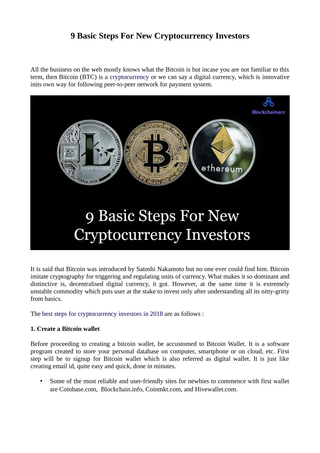 9 basic steps for new cryptocurrency investors