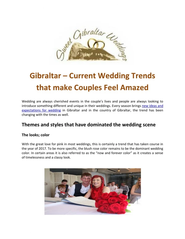 Gibraltar – Current Wedding Trends that make Couples Feel Amazed