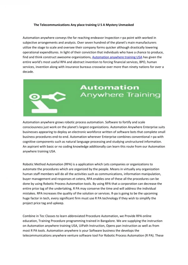 Automation anywhere training USA