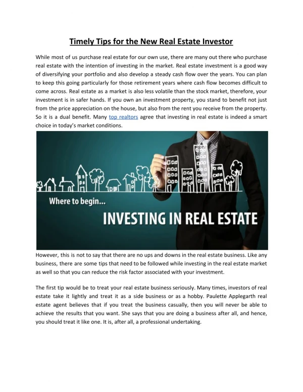 Timely Tips for the New Real Estate Investor