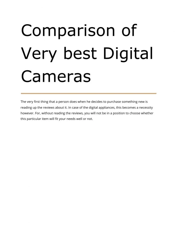 Comparison of Very best Digital Cameras